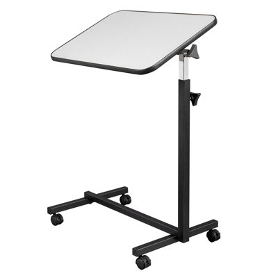 Table de chevet multifonctionnelle réglable (gris argenté) - cadre en MDF / fer, 4 roulettes avec frein, plateau de table inclinable, h 27 po à 44 po pour manger / ordinateur portable / lecture