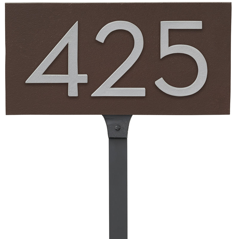 Floating 1-Line Lawn Address Sign, Silver, Roman Bronze