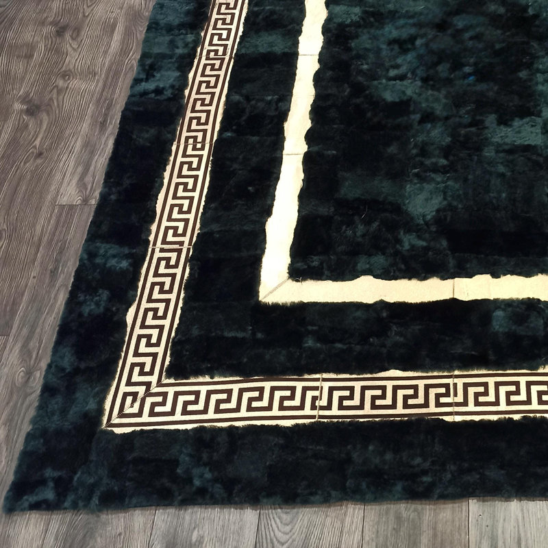 Tapis vert en fourrure de lapin Green Rex, Rectangle 5 pi x 7 pi 6 po