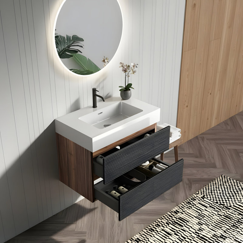 Meuble-lavabo mural flottant avec lavabo en quartz