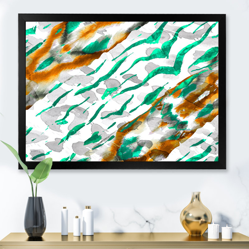 Vagues vertes et brunes - peinture sur toile, H 30 po x l 40 po x P 1,5 po, Cadre photo noir