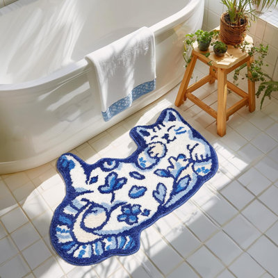 Cute Cat Bath Mat - Fun Bathroom Rug For Cat Lovers, Cute Bathroom Decor, Soft Absorbent Microfiber Bath Rug, Machine Washable Funny Bath Mat