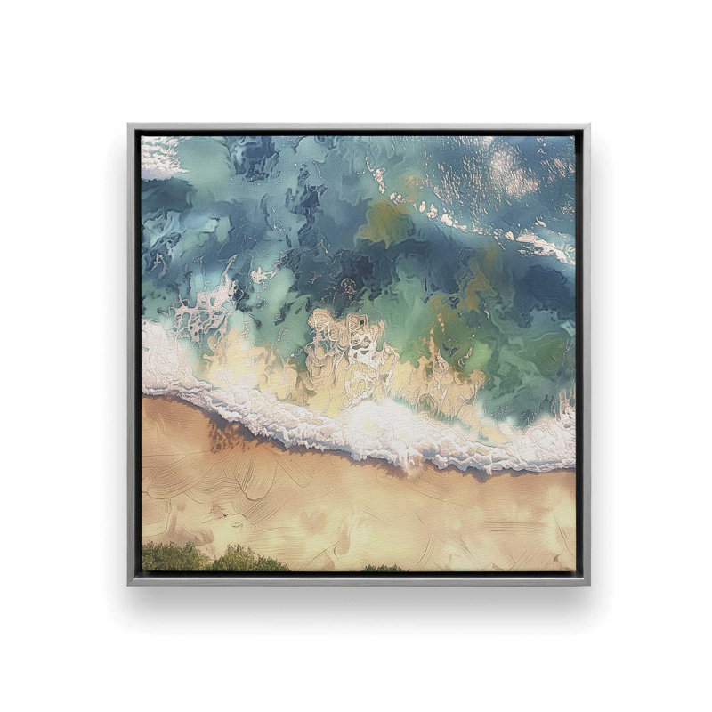 Reproduction aérienne de rivage sur toile par Azure Artisanal Studio, Cadre flottant en chrome poli