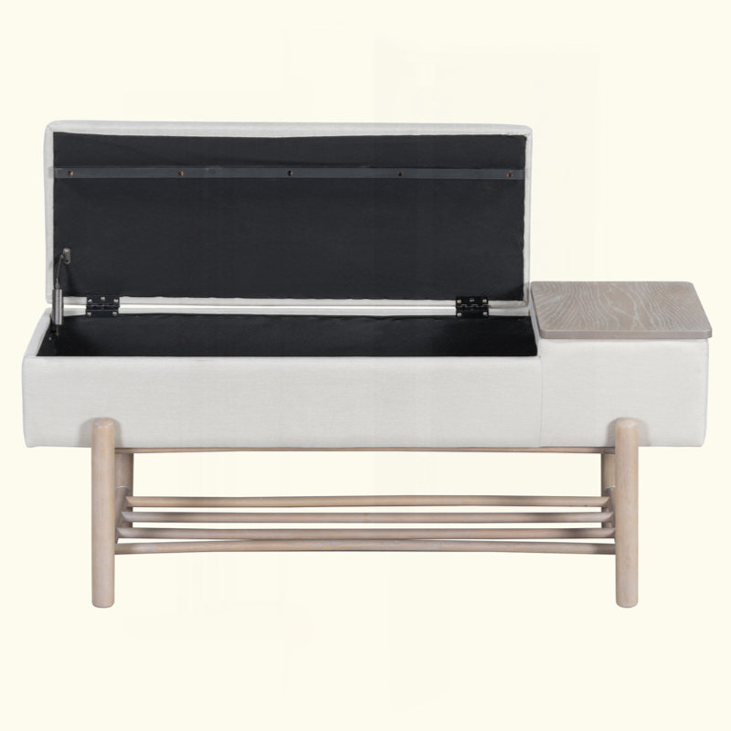 Farmhouse Upholstered Storage Bench With Hidden Compartment, Modern Entryway Bench For Living Room, Entryway, And Hallways