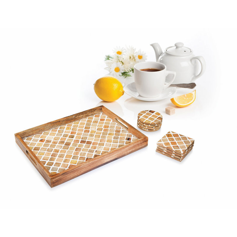 Ahsan Solid Wood Tray, White/Wood