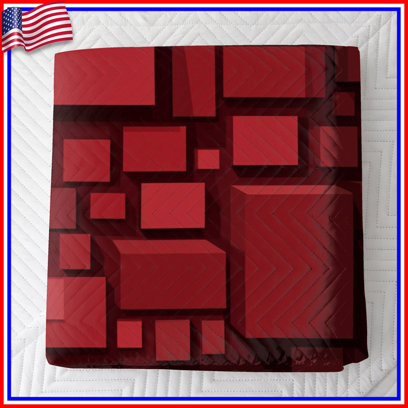 Couvre-lit matelassé à motif géométrique rouge toutes tailles, Grand lit