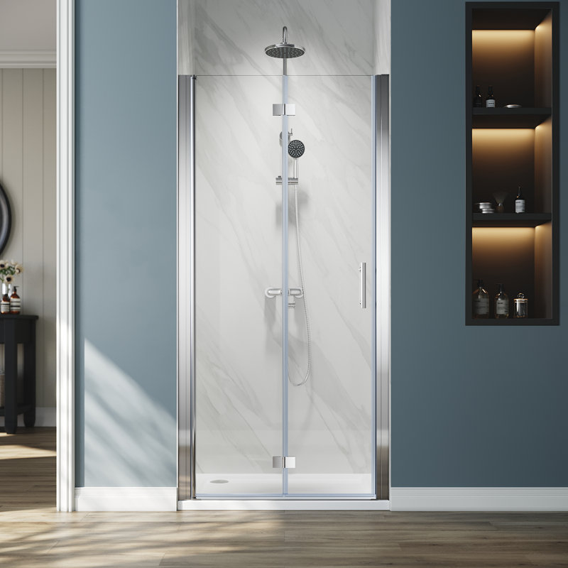BFH 30"W*72"H  Bifold Frameless Shower Door,6mm Clear Tempered Glass, 180° Folding Hinge, Brushed Nickel