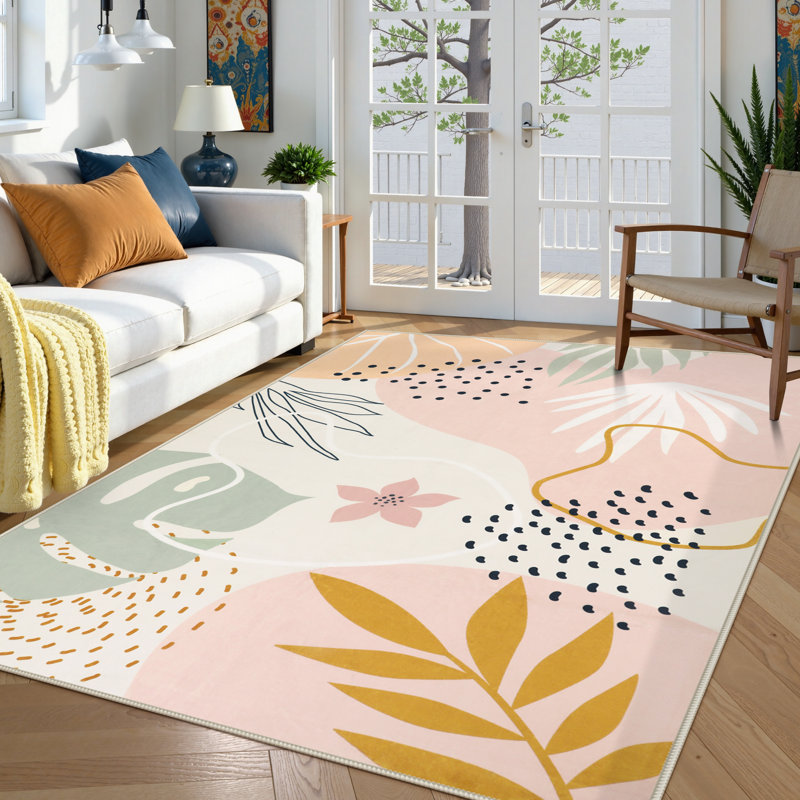 Kaldi Vibrant Spring Floral Print Machine Washable Area Rug with Non-Slip Backing for Living Room, Dining Room, Bedroom
