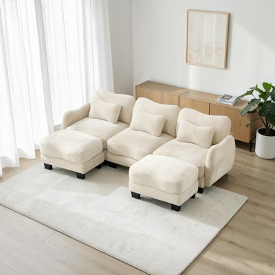 Canapé en forme de U en chenille avec 2 repose-pieds mobile, canapé modulaire surdimensionné à 4 places modulaire avec coussins de taille exquise, facile à assembler