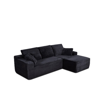 Boneless L-shaped Corduroy, Black, Ideal For Living Room, Soft Skin- And Chenille, Modular Configuration, Comfy Cloud Couch With Wide Seats Design, Style