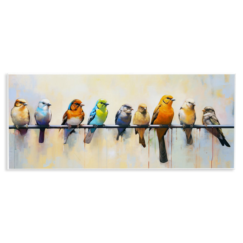 Az-074 - Oiseaux modernes encadrés perchés, H 7 po x l 17 po x P 0,5 po