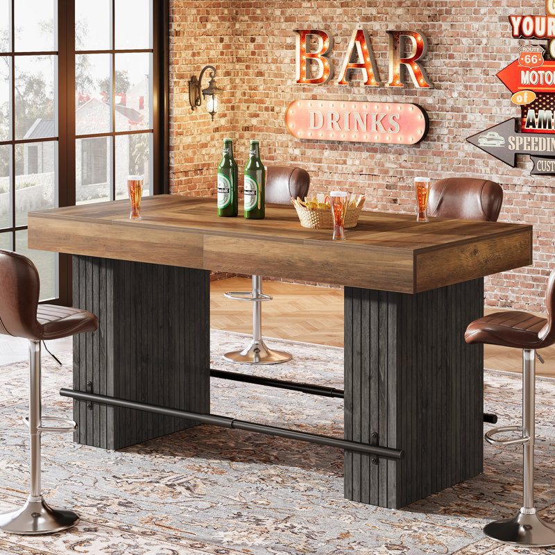 Table de bar industrielle à hauteur de comptoir de 63 pouces avec repose-pieds en métal pour cuisine Bistro