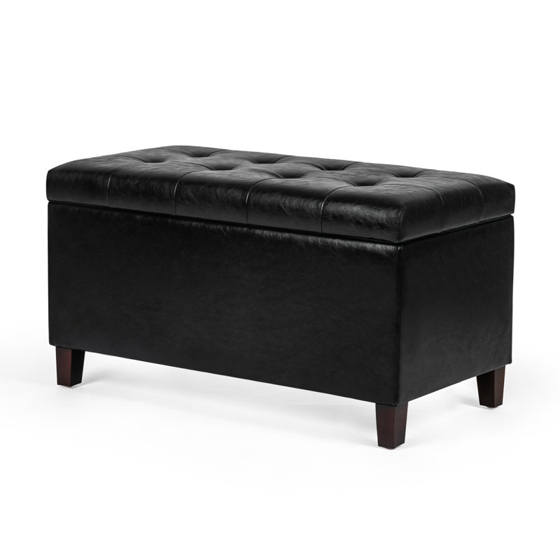 Mogadore Home Rectangle Storage Ottoman Bench, Black Faux Leather