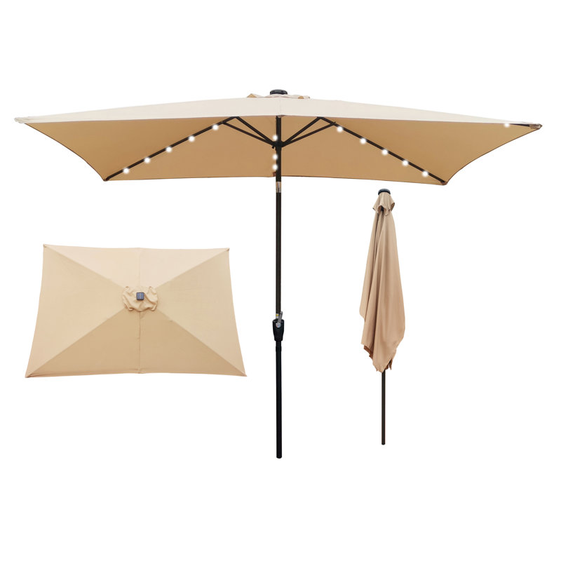 Rectangular Patio Solar LED Lighted Outdoor Umbrellas With Crank And Push Button Tilt For Garden Backyard Pool Swimming Pool
