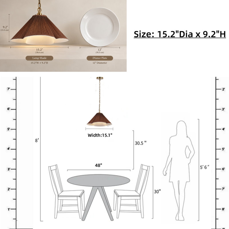 Morello 1-Light 15.2”W Fabric Pendant Light, Brown