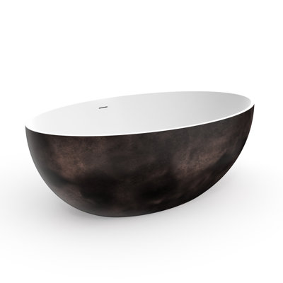 67*40.53*22 Inch Freestanding Soaking Bathtub, Solid Surface, Matte Finish, White And Walnut, Safe Bathtub With 67 Inches, Comfortable For Relaxing, Space - Saving In Medium Sized Bathrooms