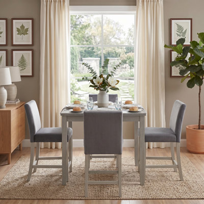 Ensemble de table de salle à manger 5 pièces avec 4 chaises rembourrées, pieds en bois massif, plateau de table en bois aggloméré, pour la salle à manger, facile à nettoyer, décoration en cristal acrylique, gris argenté, assemblage facile