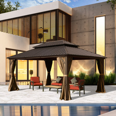 Galvanized Steel Patio Gazebo with Overhang Slope-design Double Roof