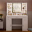 108 cm Dressing Table with Mirror, Vanity Desk, Adjustable 3-Colour LED Lights, Makeup Desk with Hidden Shelves, 5 Drawers, 2 Cabinets and 9 Open Shelves, for Bedroom