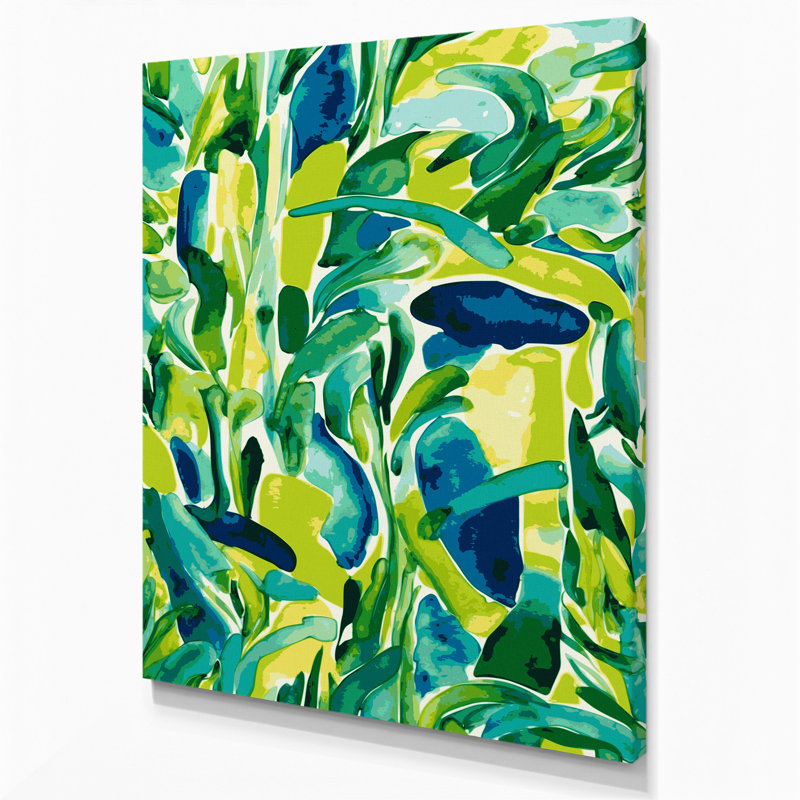 Abstrait aquarelle 57, art mural sur toile verte, H 24 po x l 20 po
