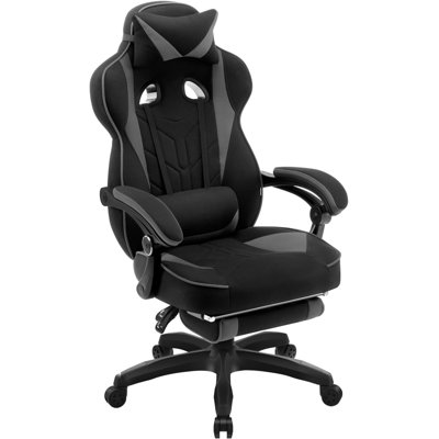 Inbox Zero Adjustable Reclining Ergonomic Swiveling PC & Racing Game Chair with Footrest in Black