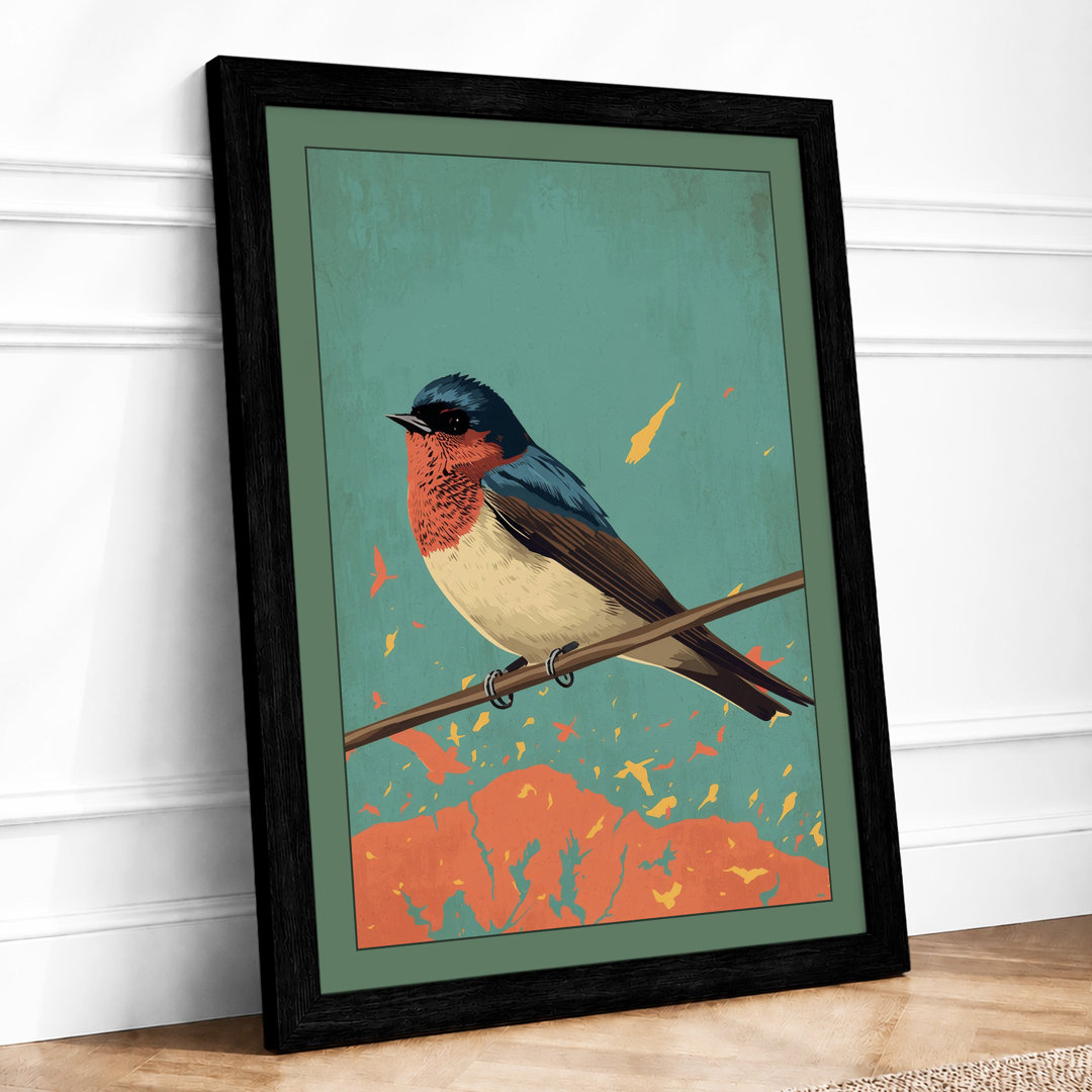 Perched Songbird Modern - Framed Print