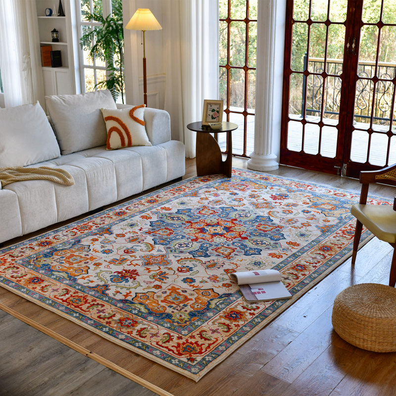 Scheri Vintage Tribal Fluff Area Rug Washable Floral Carpet Mat, Rectangle 6' x 9'