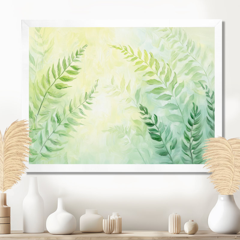 Feuilles tropicales, forêt tropicale III - fougères, art mural, salon, H 34 po x l 44 po, Picture Framed Print, White