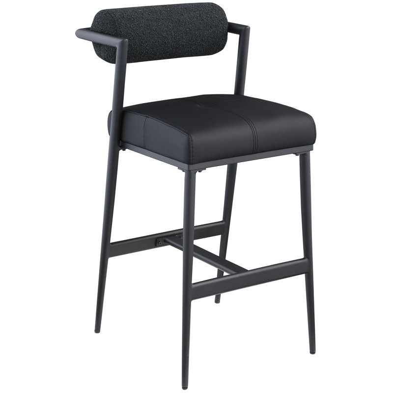 Stryker 30.12'' Bar Stool, Black Boucle Fabric