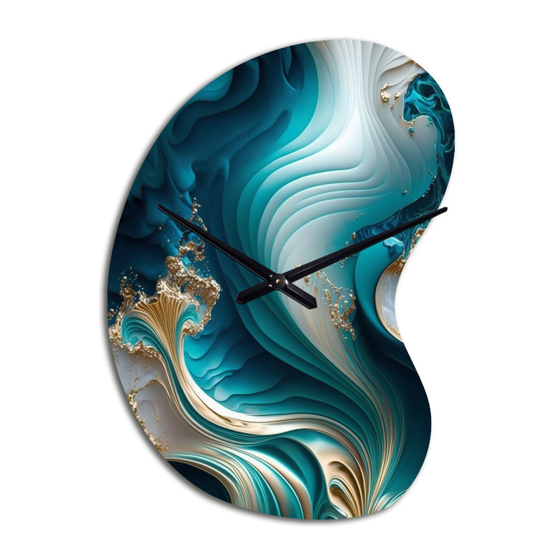 «Abstract Geode Turquoise III», horloge murale asymétrique en métal, impression d'horloge murale moderne, Grand