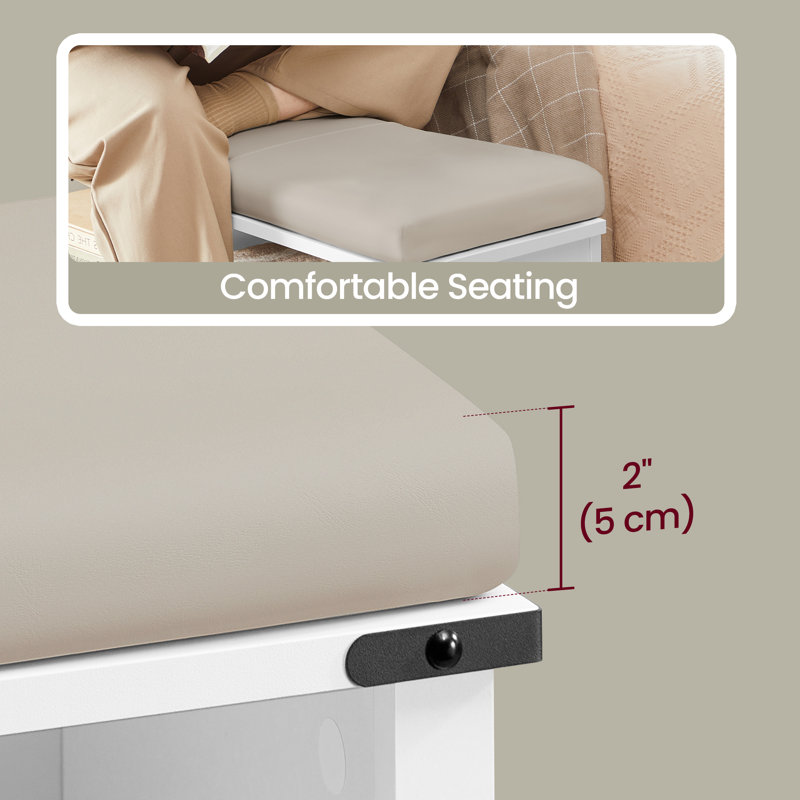 12 Pair Shoe Storage Bench With Cushion, White