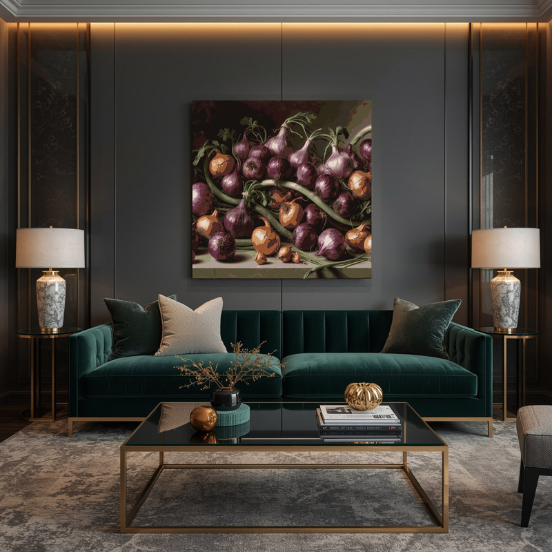 Art mural sur toile végétal échalote noire, H 32 po x l 32 po