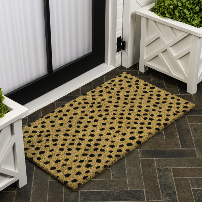 Daphne Modern Classic Animal-Spot Bordered Coir Natural/Black Indoor/Outdoor Doormat, 24" W x 48" L