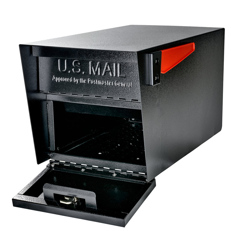 Black Steel Lockable Post Mounted Mailbox with Dual Access