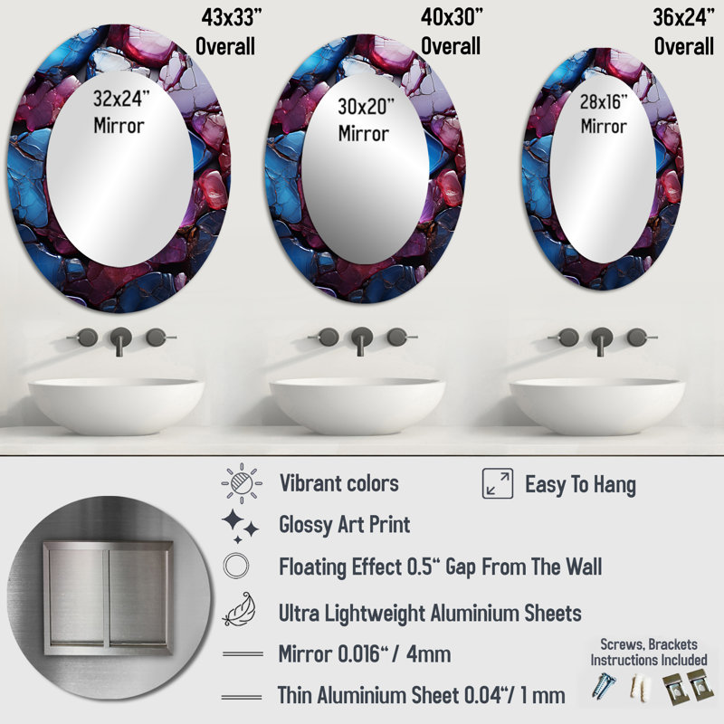 Blue And Purple Seamless Marble Volcano III - Blue Oval Wall Mirror Decor, 36" x 24"