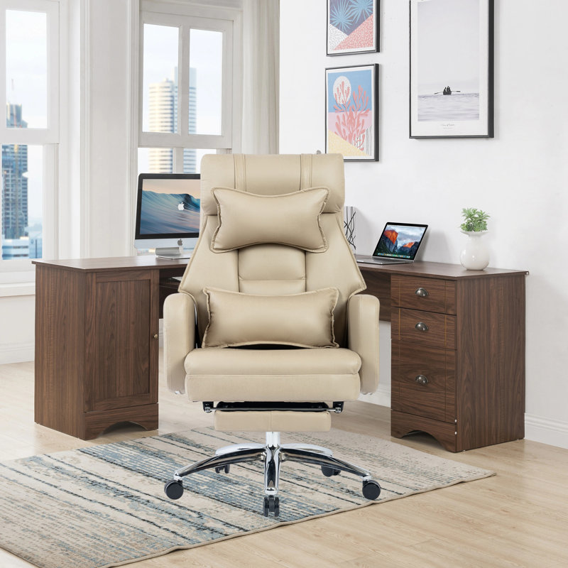 Fauteuil de bureau pivotant ergonomique avec support lombaire et dossier haut, technologie inclinable en cuir
