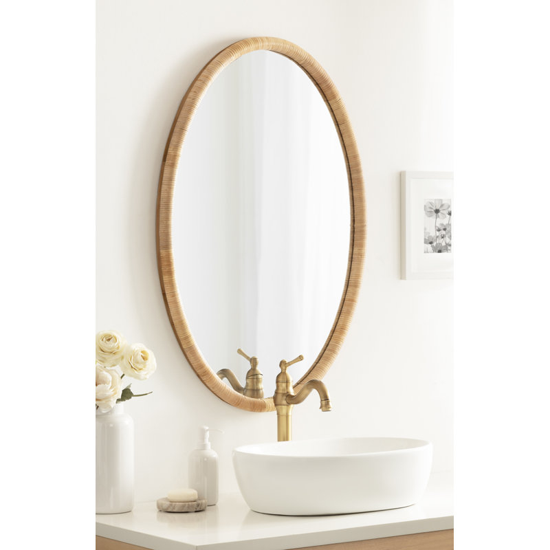 Miroir mural ovale en rotin