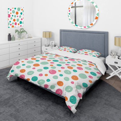 Pink And Green Circle Pattern Geometric Shapes Duvet Cover