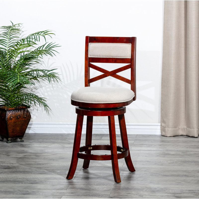 Tabouret de bar pivotant de 30 po, finition cerisier, siège beige - Offrez un tabouret élégant et confortable avec un tissu en cerisier pour la détente