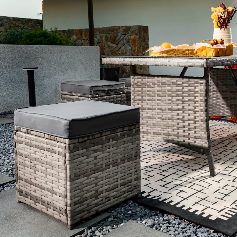Biftu Wicker 9 - Person Garden Lounge Set with Cushions, Grey, Yes