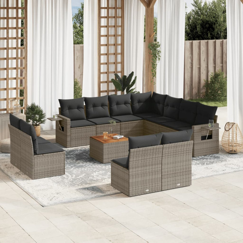 Ensemble de canapé modulaire en rotin PE gris Vidaxl