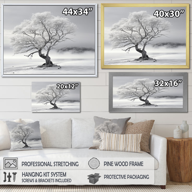 «Grey White Tree Subtle Serenade III», reproduction d'art sur toile, Or, H 30 po x l 40 po x P 1,5 po