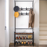 4-in-1 Hall Tree Shoe Bench For Entryway, Coat Tree With Bench Storage Shelf And 8 Hooks
