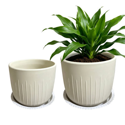 Pots à plantes en céramique 6 "/ 7" avec drainage - ensemble de 2 moderne brillant pour plante d'intérieur