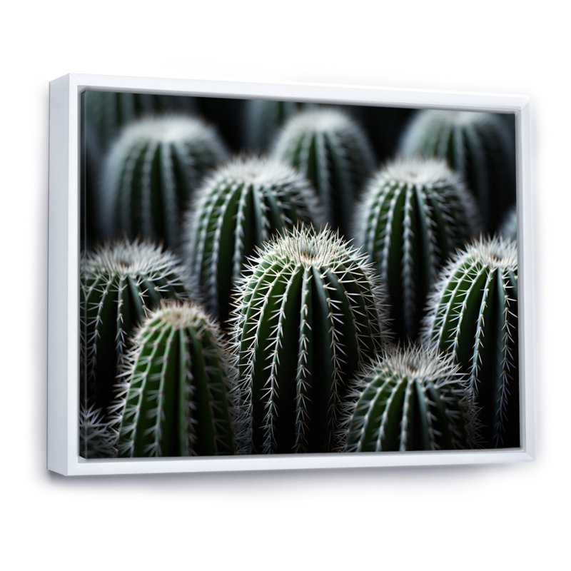 Vert, blanc, cactus, sublime minimalisme - impression, H 24 po x l 32 po x P 1 po, Cadre flottant blanc