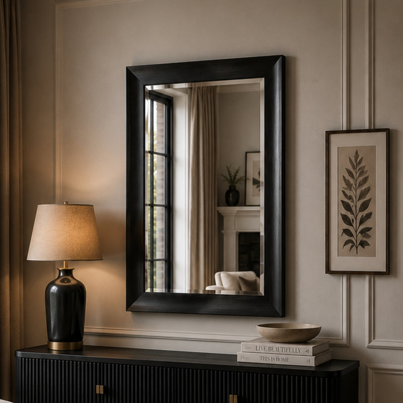 Greenlawn Curved Profile Grey Accent Wall Mirror, 61cm H x 76cm W, Dark Grey