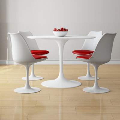 Modholic Tulip 42" Fiberglass Dining Table & Set Of 4 Chairs, Red