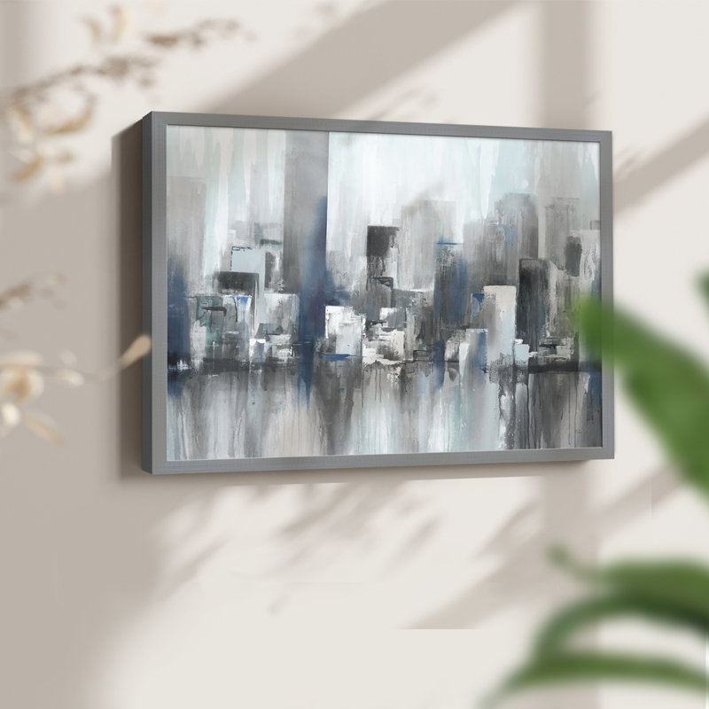Cityscape in Blues -Framed Print - Restickable