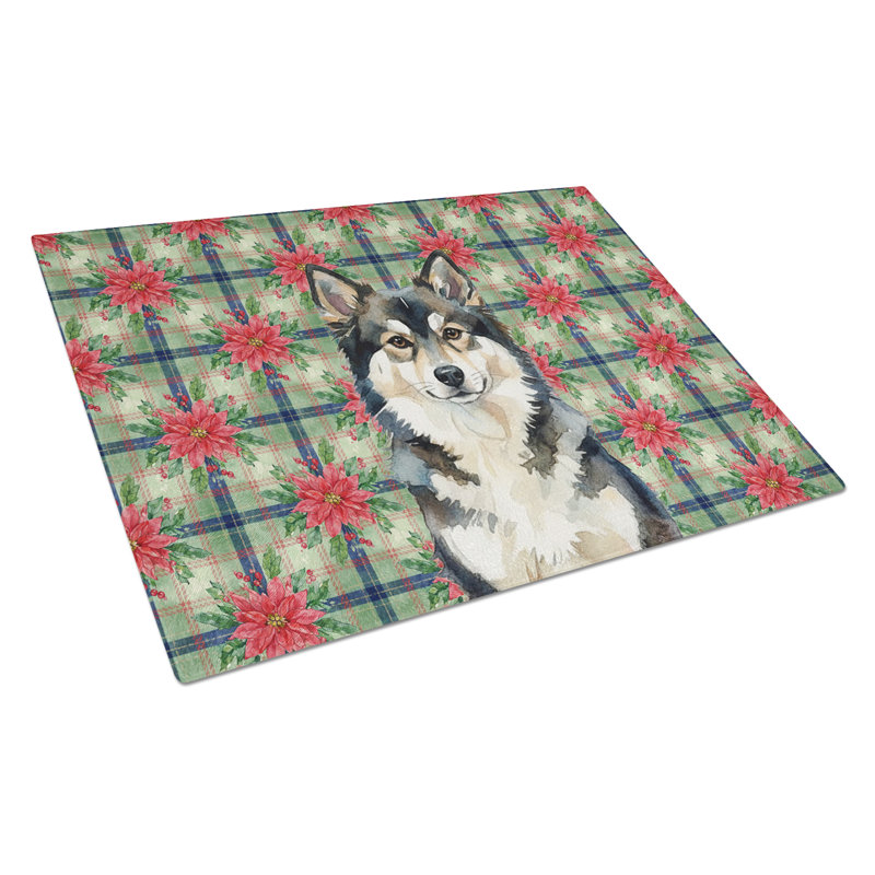 Finnish Lapphund Christmas PoinsettIas Glass Cutting Board