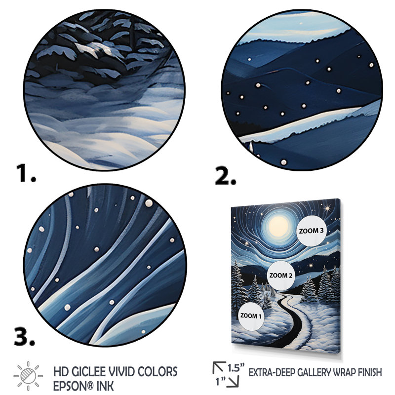 «Frosty Pathway Road Into Winter's Embrace I» - art mural, Cadre simple noir, H 44 po x l 34 po x P 1,5 po